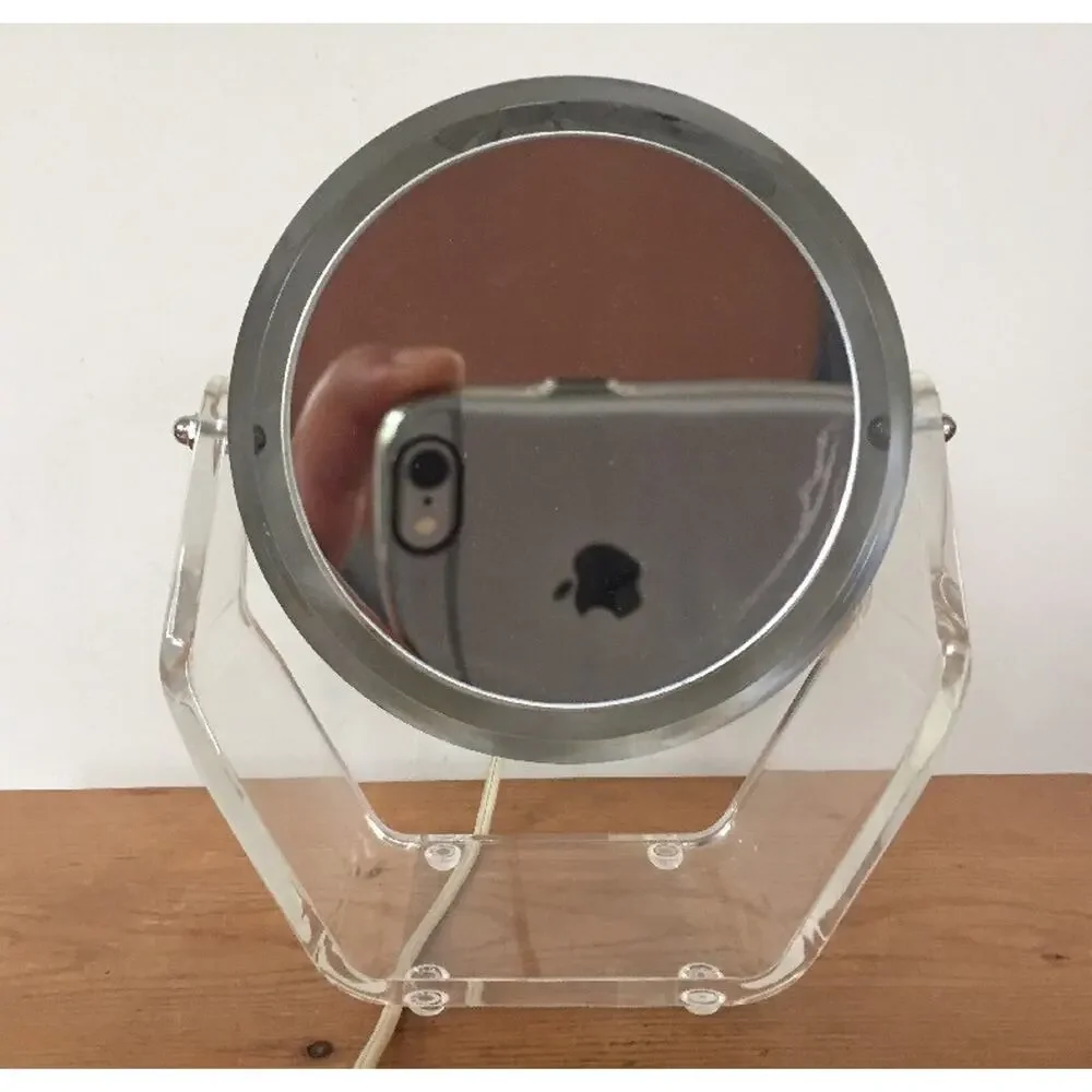 Vtg Disco Chrome Acrylic Lighted Eye Ball Light Magnifying Vanity Make Up Mirror